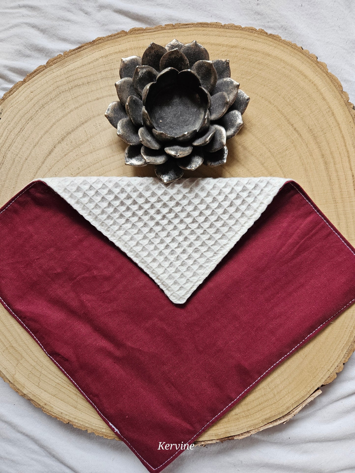 Essuie-tout lavable fait main bordeaux et blanc – L'atelier de Kervine