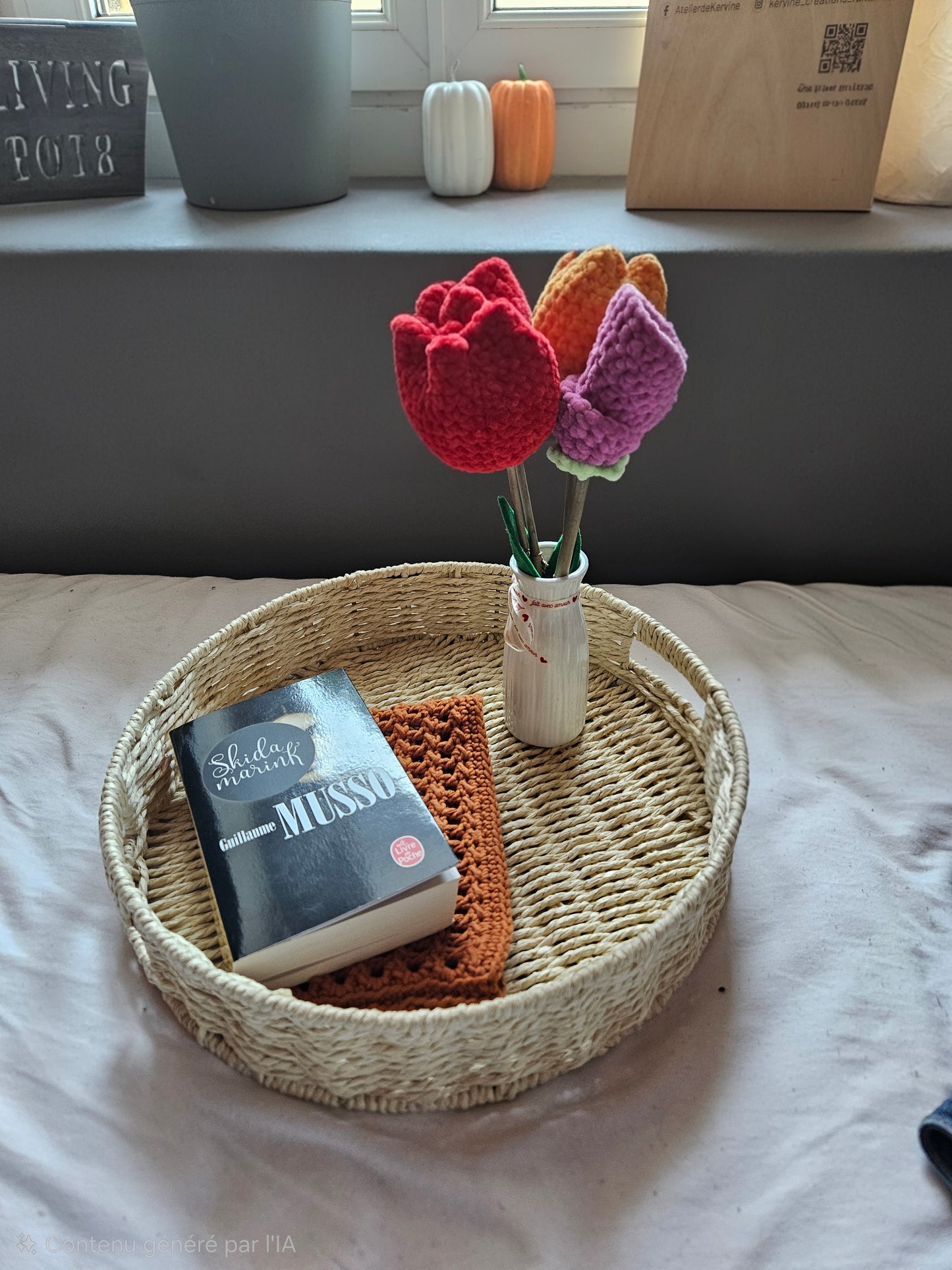 Arrangement de fleurs en crochet en mini vase