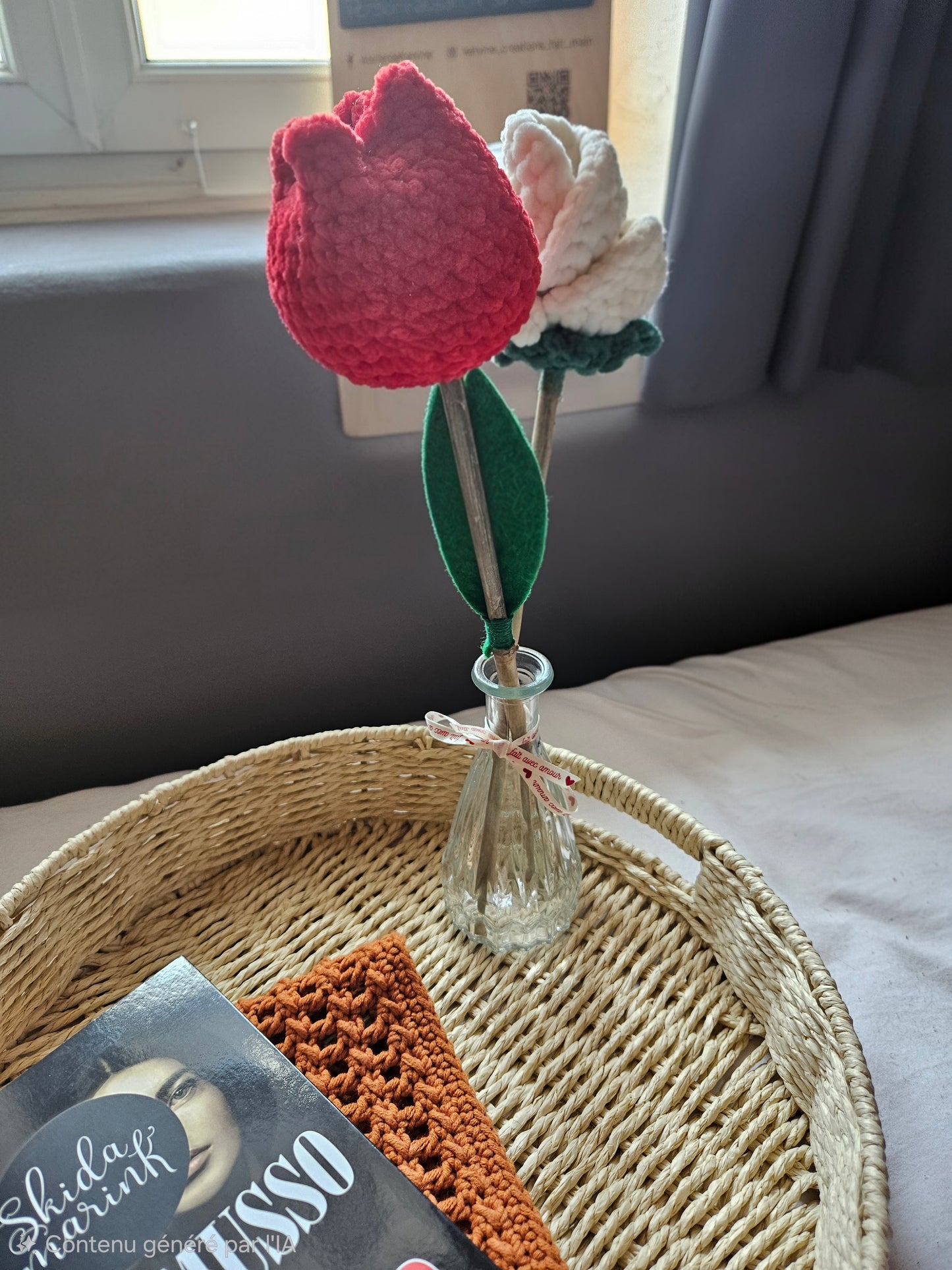 Arrangement de fleurs en crochet en mini vase