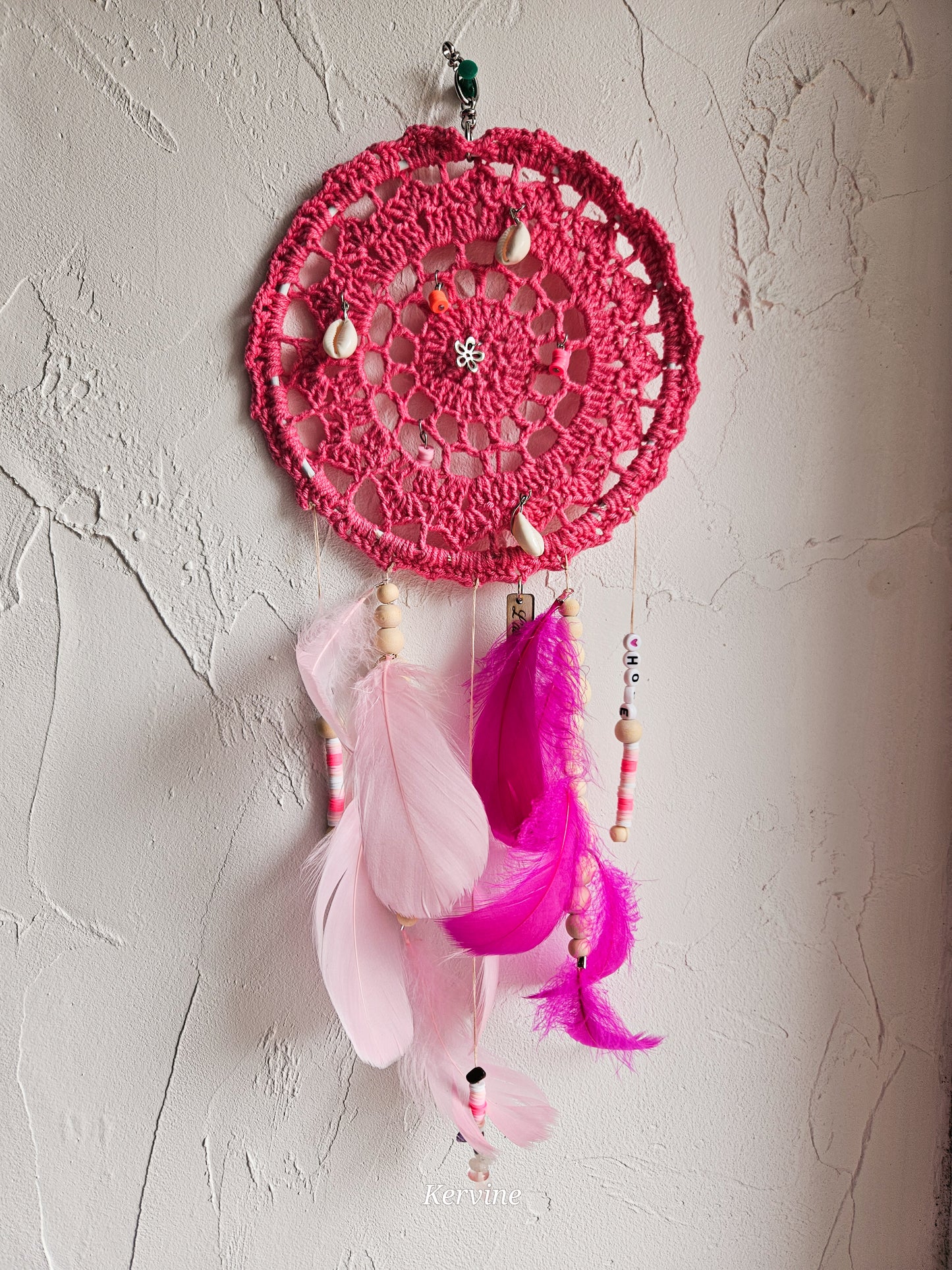 Attrape rêve n°15 en crochet rose - L'atelier de Kervine