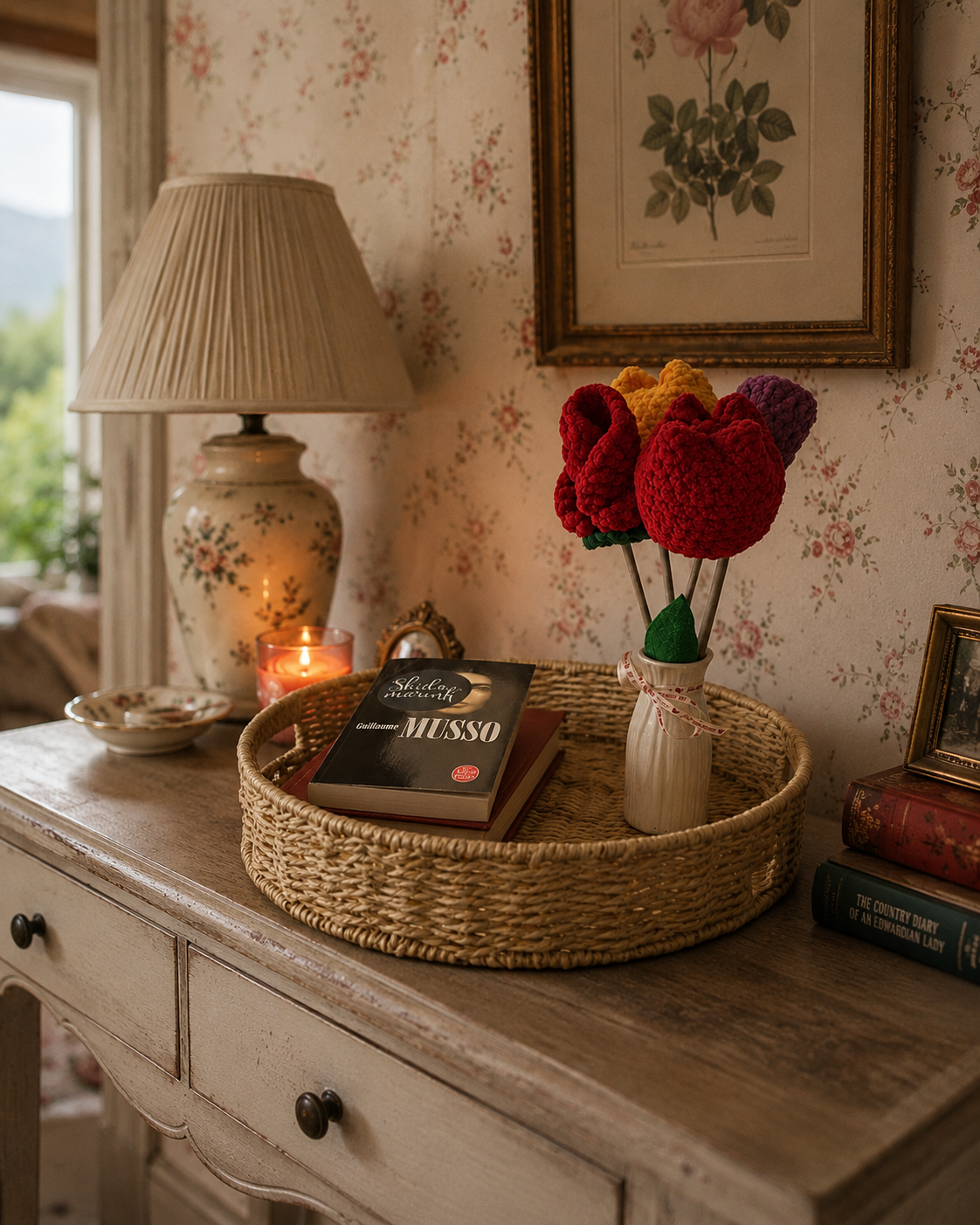 Arrangement de fleurs en crochet en mini vase